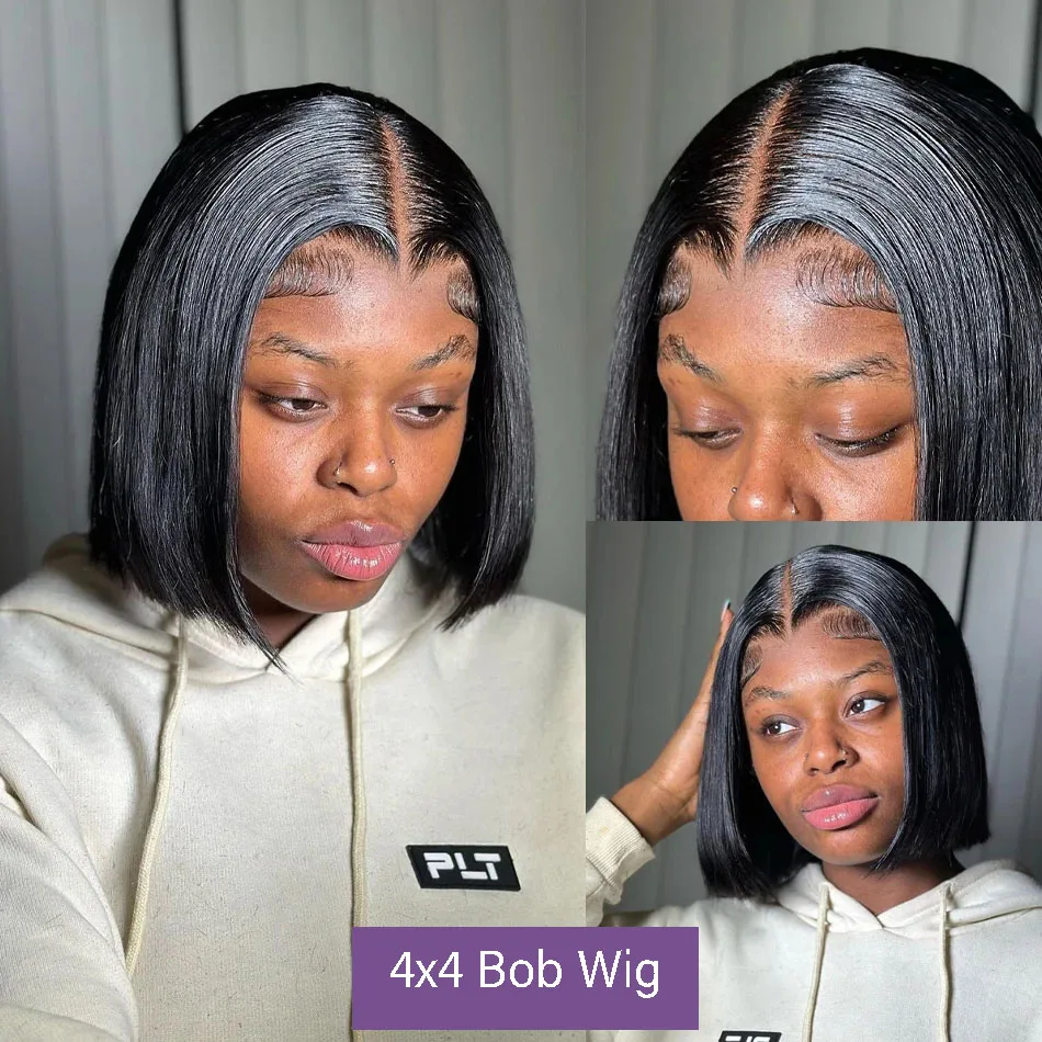 Прямые короткие парики боб 13x4 Парик фронтальной части шнурка 100% бразильские