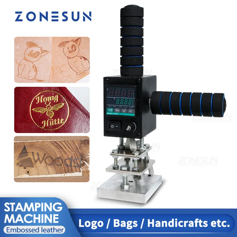 ZONESUN LOGO Marking Machine Pressure Mark Trademark Stamping Small Wood Leather Plastics Lint Cartons Tires Bronzing Machine