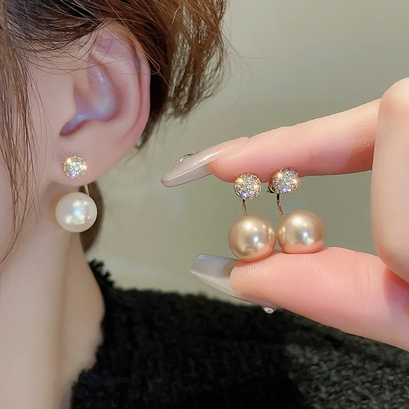 

Light Luxury Elegant Zircon Pearl Geometric Stud Earrings for Women French Temperament Simple Party Jewelry