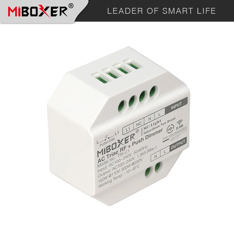 Miboxer LED Triac RF Push Dimmer Switch AC110V 220V TRI-C1 2.4GHz Wireless Remote Controller for Bulb Light Lamp