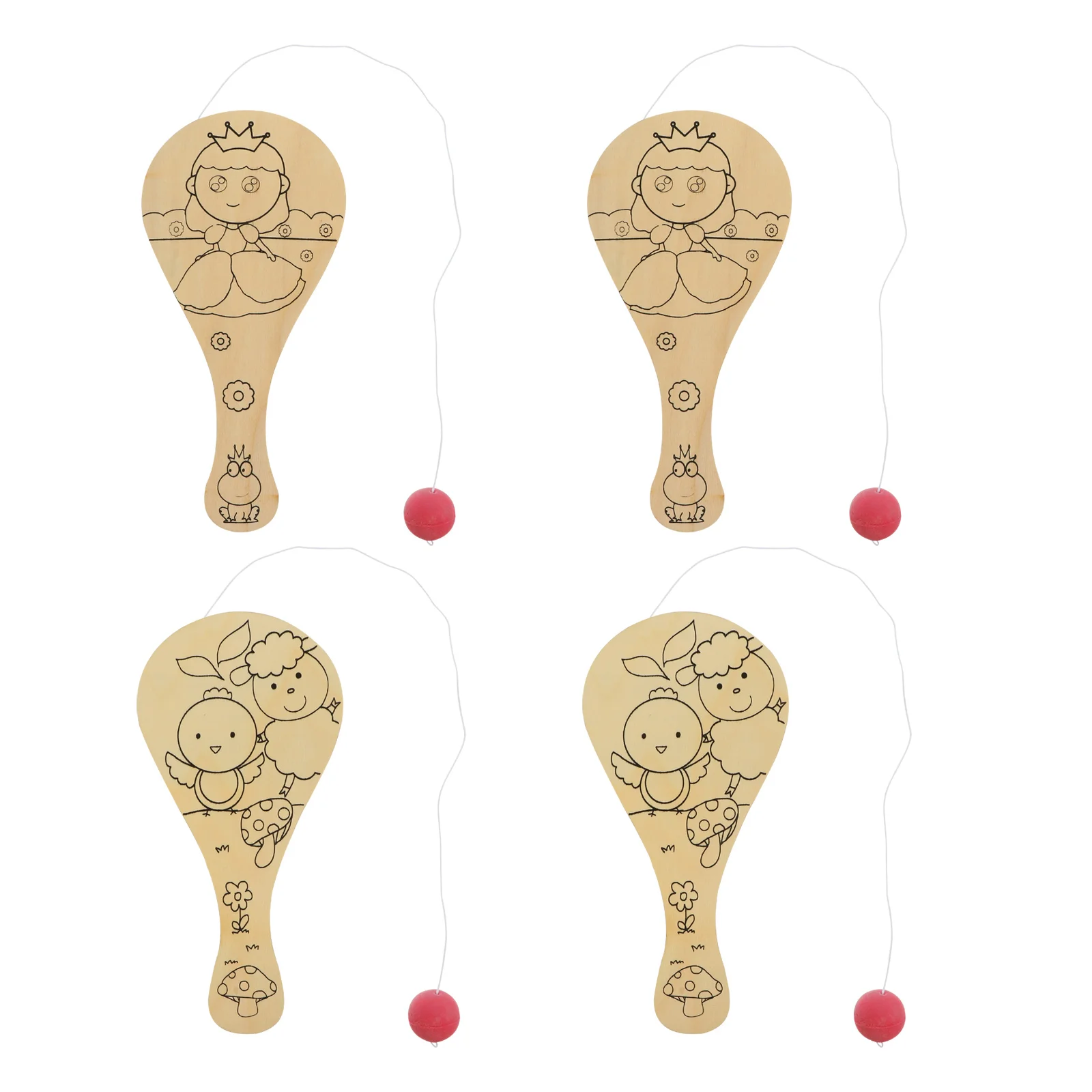 

4 Pcs Outdoor Wood Wooden Paddle Ball Wooden Beach Paddle Ball Paddle Draw Toy Kids Paddle Toy