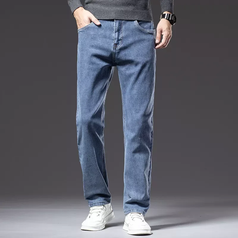 2022New and Winter Men's Straight Loose Dark Gray Jeans Classic Style High Elasticity Baggy Jeans Male Brand Clothing