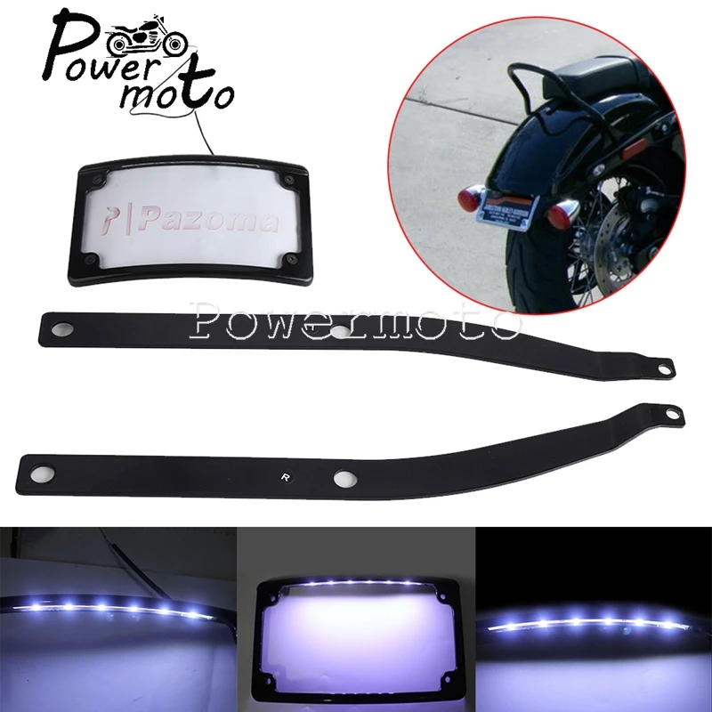 

Кронштейн для перемещения номерного знака мотоцикла для Harley Softail Fat Bob FXFB FXFBS 2018 + светодиодная лампа 12 ° Кривый держатель рамки номерного знака