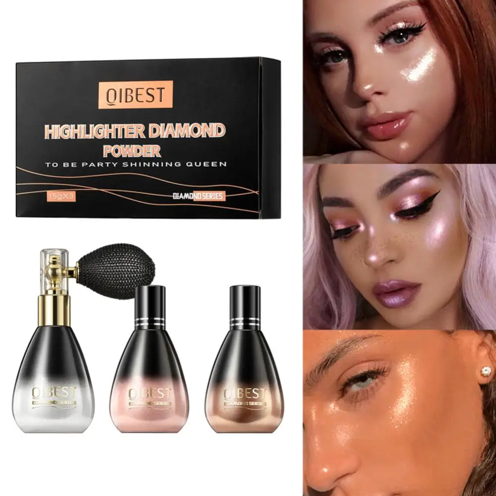 

3Pcs Bronzer Highlighter Powder Spray Polarized Glitter Loose Powder Spray Body Face Brighten Skin Tone Cosmetics Female Makeup