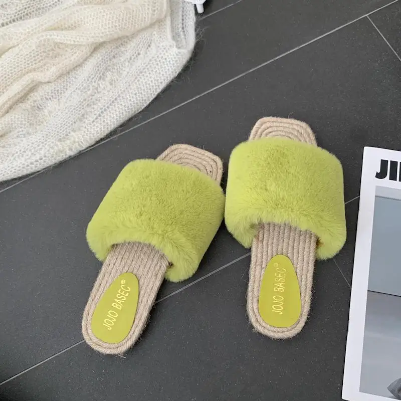 

Fluffy Slippers For Women Fashion Women Furry Slippers Ladies Shoes Plush Fox Hair Fluffy Sandals Women Furry Slippers