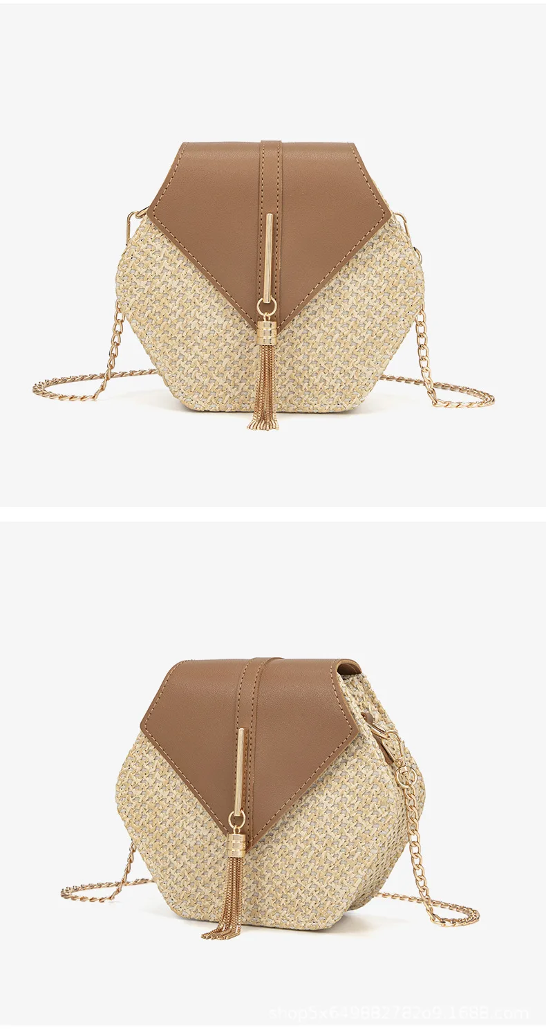 2024 Новинка! Женская маленькая соломенная сумка. Шикарная ромбовидная цепочка.