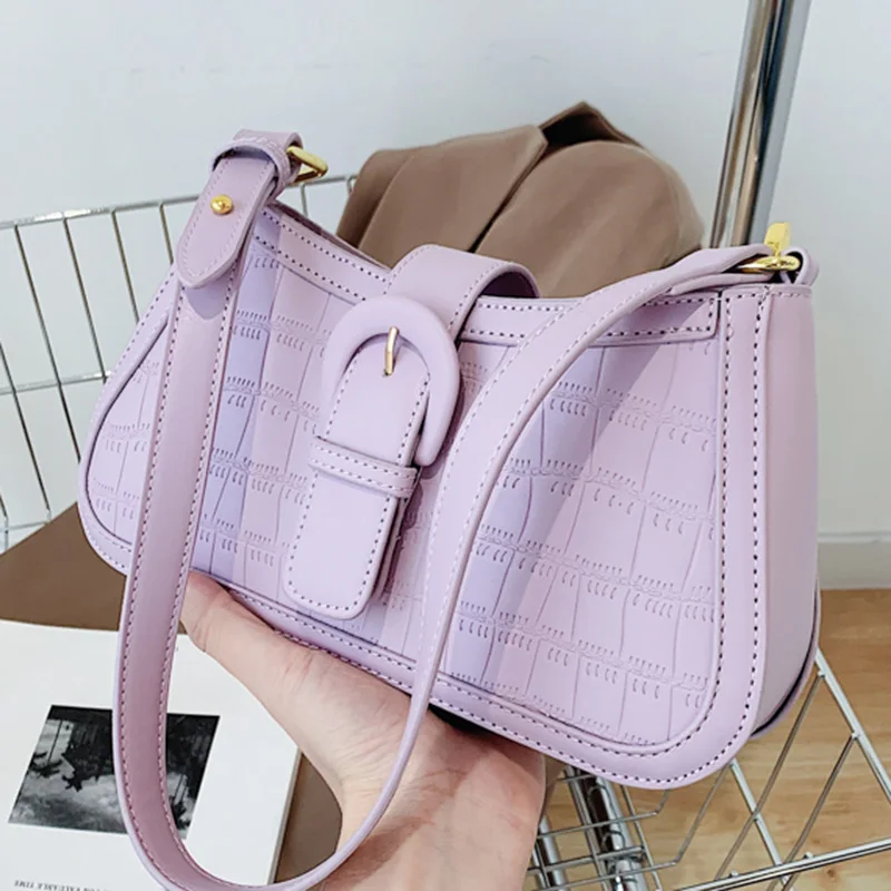 

Women Crocodile Pattern PU Leather Armpit Bag Messenger Bag 2022 Elegant Lady Purple Green Shoulder Bags Crossbody Bags Handbags