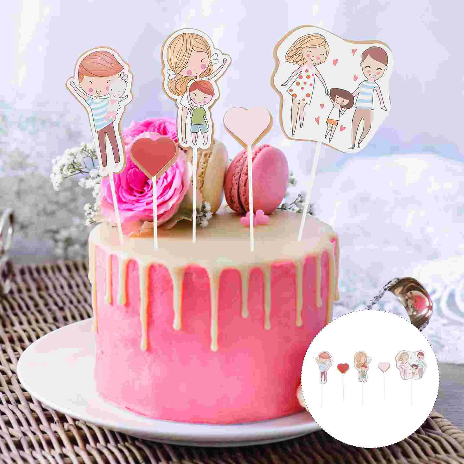 

Family Picks Cake Cupcake Dessert Toppers Party Insert Gathering Topper Fruit Girl Boy Silhouette Decor Treat Figurine Children