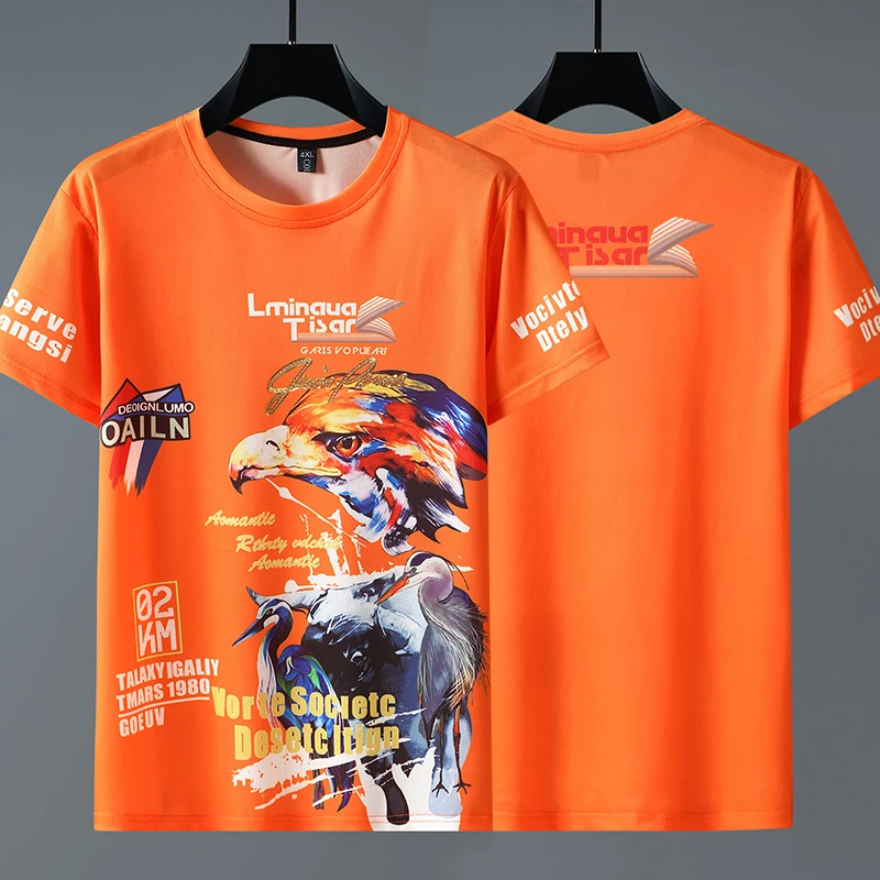 

Summer large size 11XL 10XL ice silk short-sleeved men's t-shirt loose fat plus fat round neck male quick-drying sports t-shirt