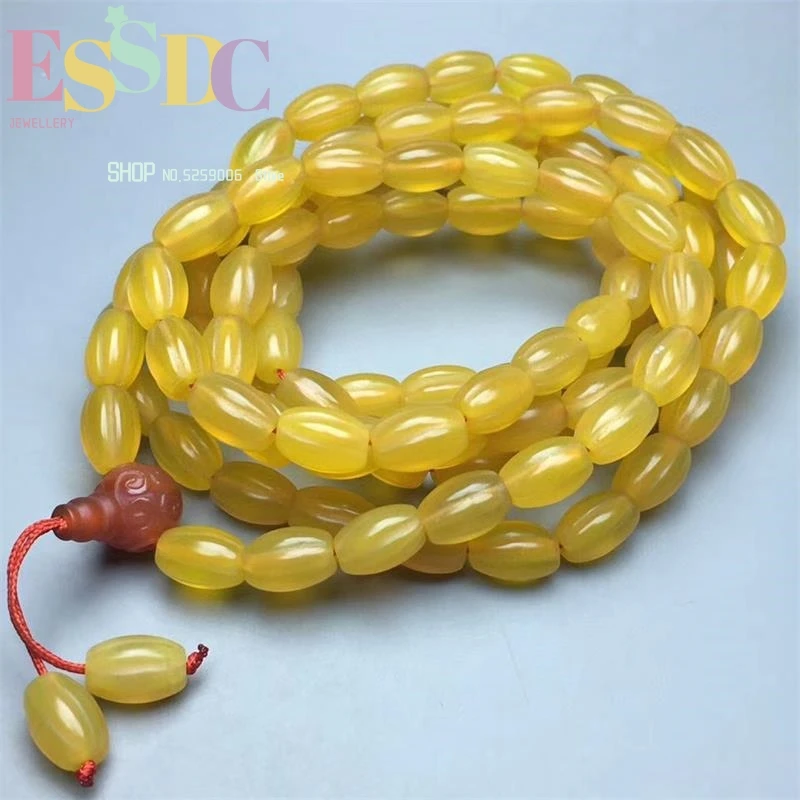 

Wholesale Natural Agate 108 Beads Bracelet Yellow Rice Prayer Rosary Men And Women Jewelry