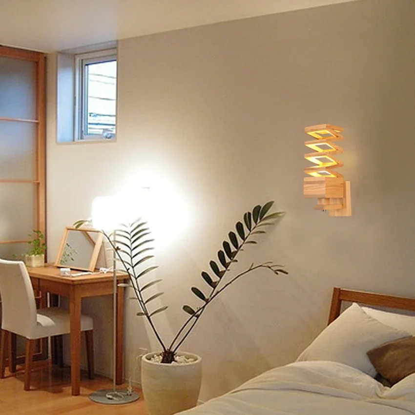Скандинавский китайский деревянный светодиодный настенный светильник