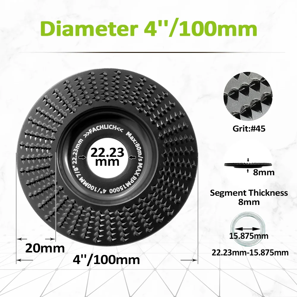 FACHLICH 1 шт. 4-дюймовый шлифовальный круг по дереву, чашка, фрезерный диск, пластина, профиль для резьбы, простая чаша со скосом, абразивный инструмент, угловая шлифовальная машина