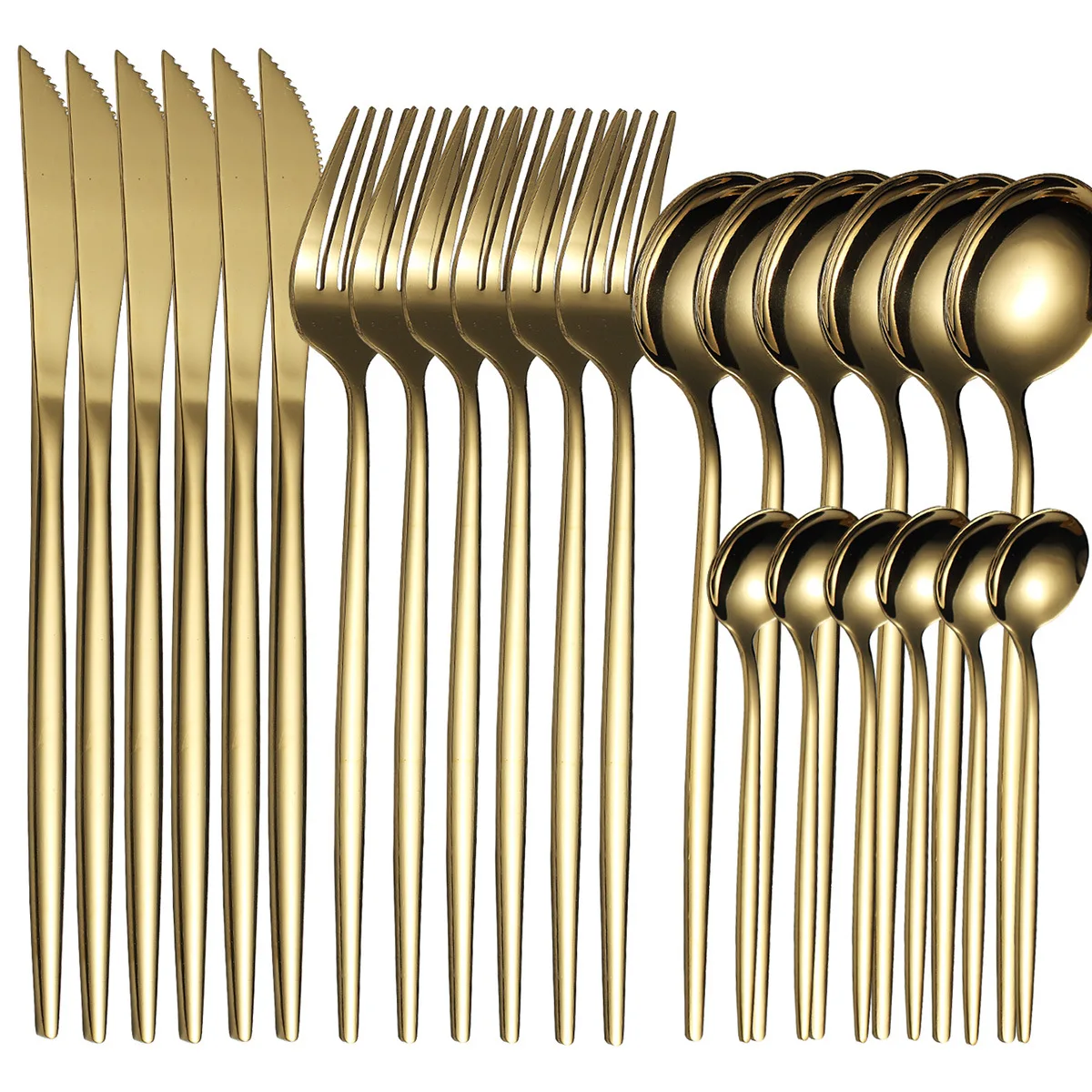 

Pure Gold Black Dinnerware Wedding Cutlery Set 18/10 Stainless Steel Dinner Knife Fork Scoops Silverware Wholesale24Pcs