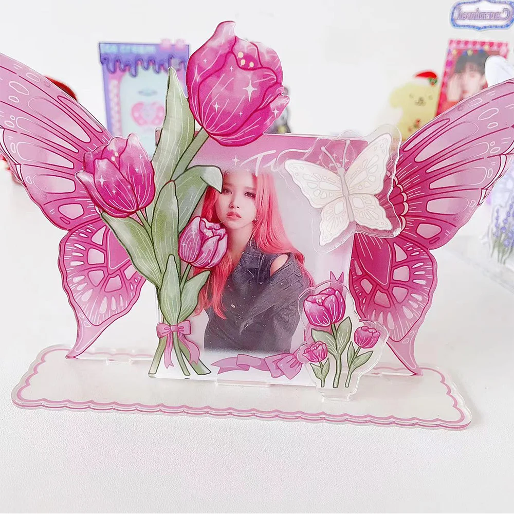 

Photo Holder Card Display Stand Christmas Card Sleeve Photocard Frame Desktop Decor Acrylic Flower Series Sweet Photo Protection
