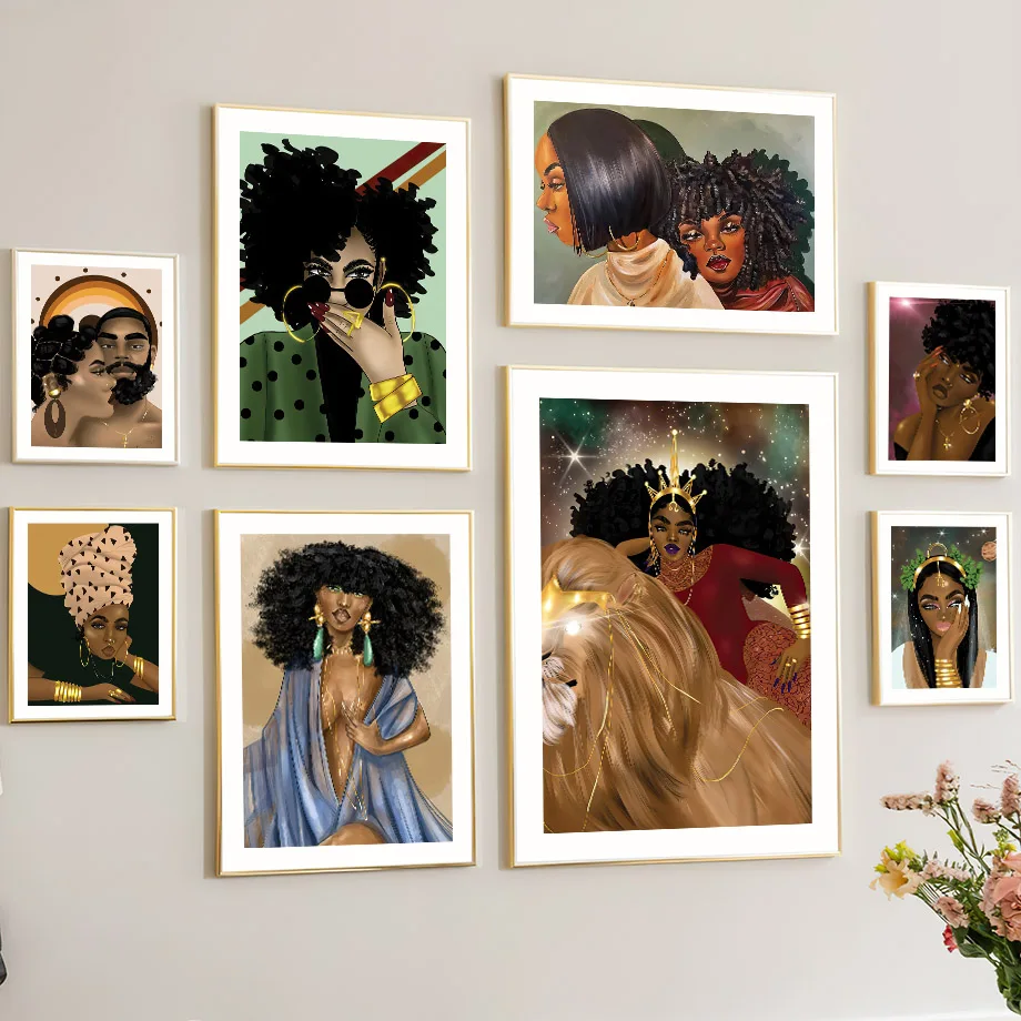 

Fashion Black African Girls Watercolor Wall Art Canvas Painting Posters And Prints Wall Pictures For Living Room Home Decoration