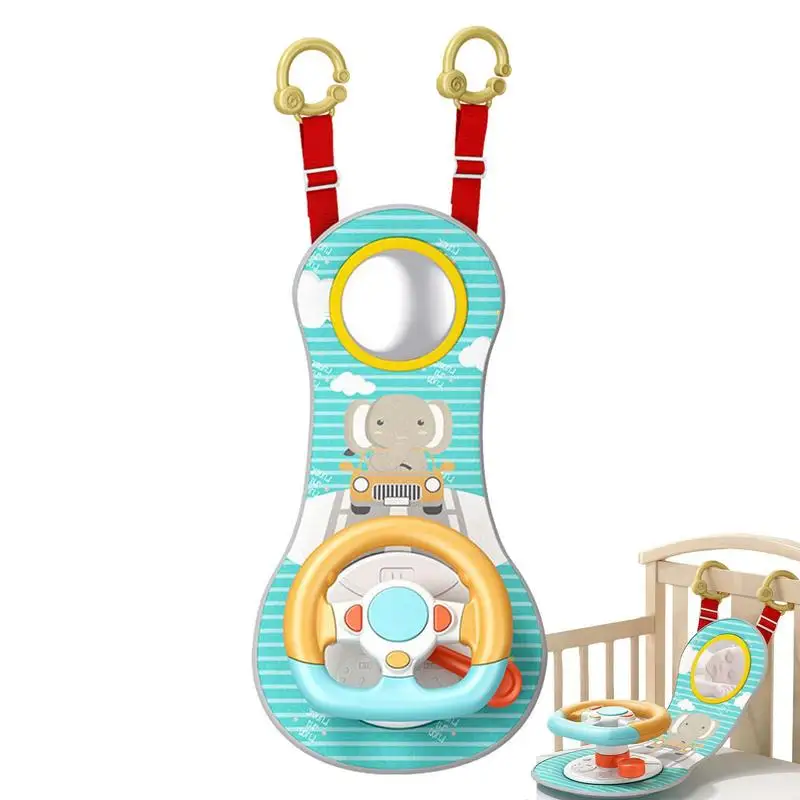 

Car Seat Toys Adjustable Hanging Steering Wheel Sound Toys Infants Companion Toys With Magic Mirror Gear Lever Stroller Decors