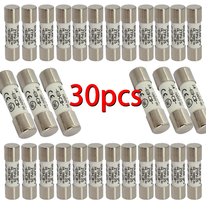 

PV Solar Fuse gPV 10/20/30/50/100pcs DC Fuse 1000V 10A 15A 20A 30A 32A DC 10*38MM Metal Alloys for Solar Power System Protection