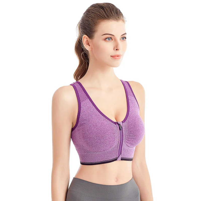 

Front Zipper Women Sports Bras Breathable Wirefree Padded Push Up Sports Top Fitness Gym Yoga Workout Bra Sports Bra Top