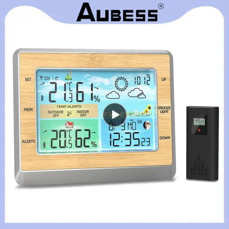 

Weather Station Indoor 6 Inch Color Screen Rf Wireless Thermometer With Transmitter Time Digital Hygrometer Outdoor