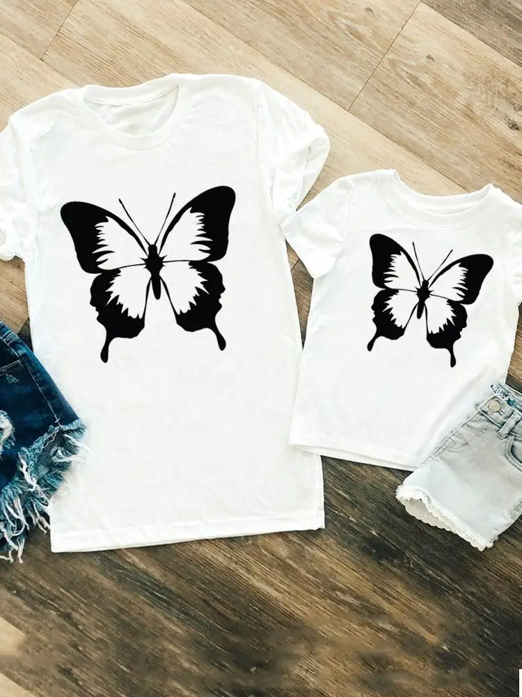 

Family Matching Outfits Butterfly 90s Print 90s Women Girls Boys Kid Child Summer Mom Mama Tshirt Tee T-shirt Clothes Clothing