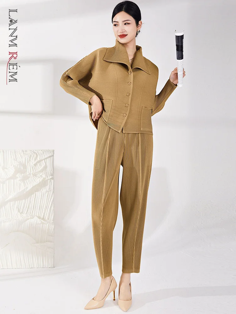 

LANMREM Элегантный комплект для женщин с лацканами с длинным рукавом однобортное пальто Высокая талия узкие брюки 2023 новая одежда 2Q1093