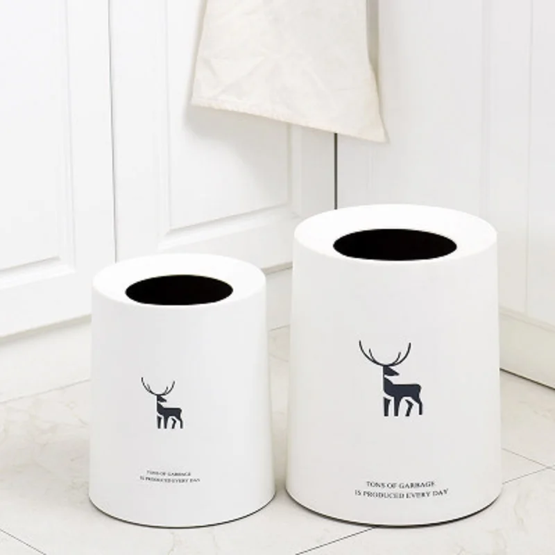 

Nordic Trash Can Household Living Room Creative Kitchen Bathroom Wet and Dry Classification Toilet Japanese-style Round with Lid