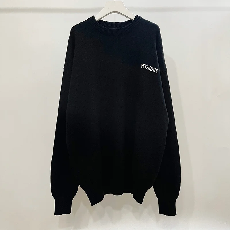 

Neck VETEMENTS Crew Letter Print Men Women 1:1 Vetements Oversize Wool Sweater
