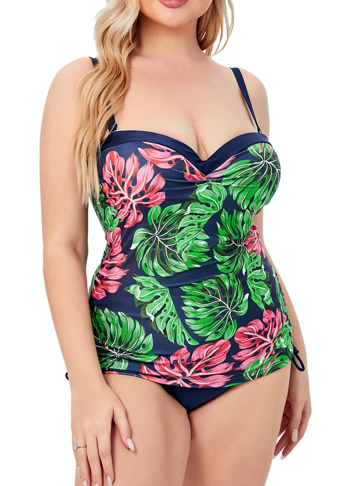 

3Pcs Print Tankini Swimsuits Plus Size XL-10XL Swimwear Women Swimsuit Female Beachwear Swim Lady Two Pieces Bathing Suit