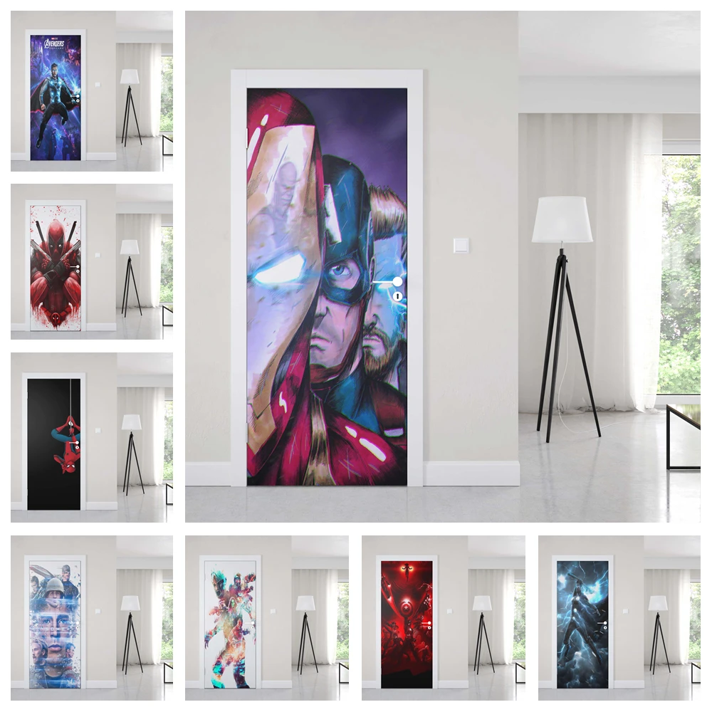 

Marvel superhero cartoon anime high quality removable pvc polyethylene door sticker wall poster wardrobe sticker wall sticker