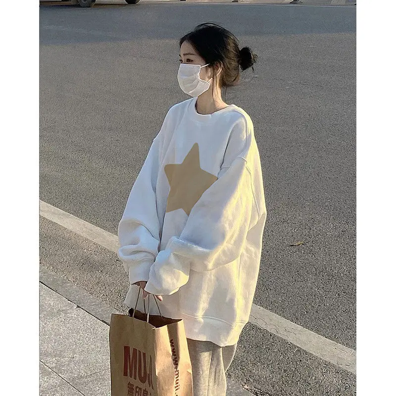 

HOUZHOU Star Y2k Oversized Sweatshirt Women Vintage Hippie Korean Fashion Hoodies Streetwear Baddie Aesthetic Pullover Bf Style