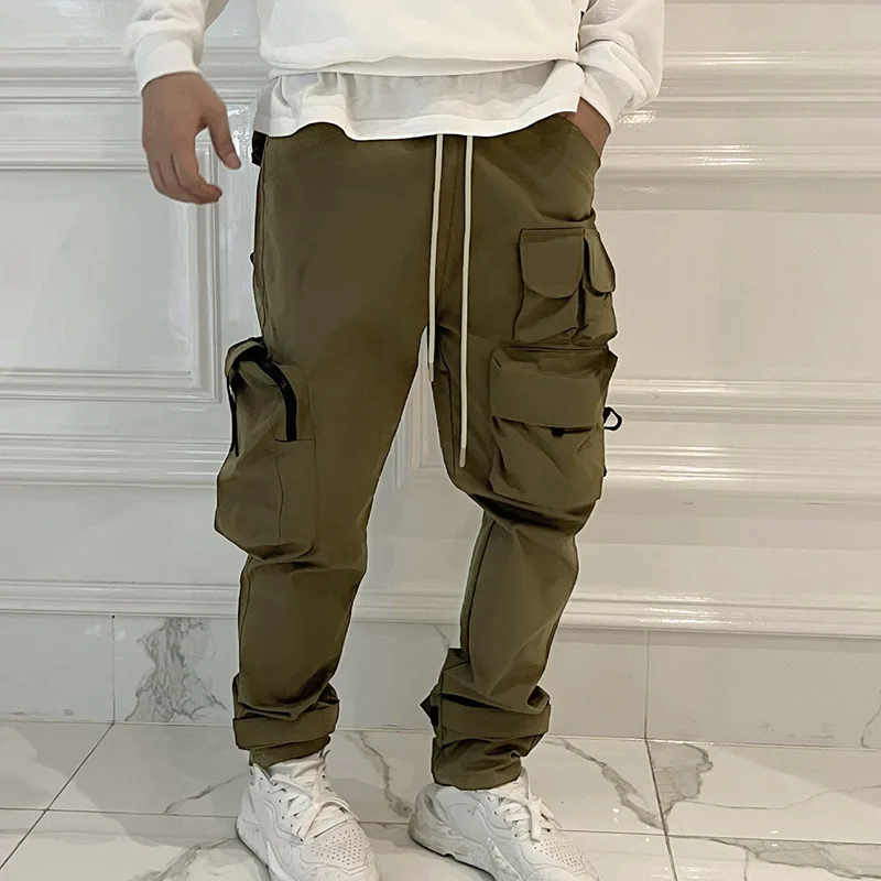 

Men's Fashion brand wide leg multi-pocket sports pants Velcro closure leg pants hip hop streetwear joggers men