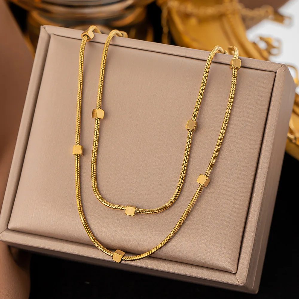 Stainless Steel Tricolor Woven Snake Bone Chain Necklace Bracelet Jewelry Sets For Women