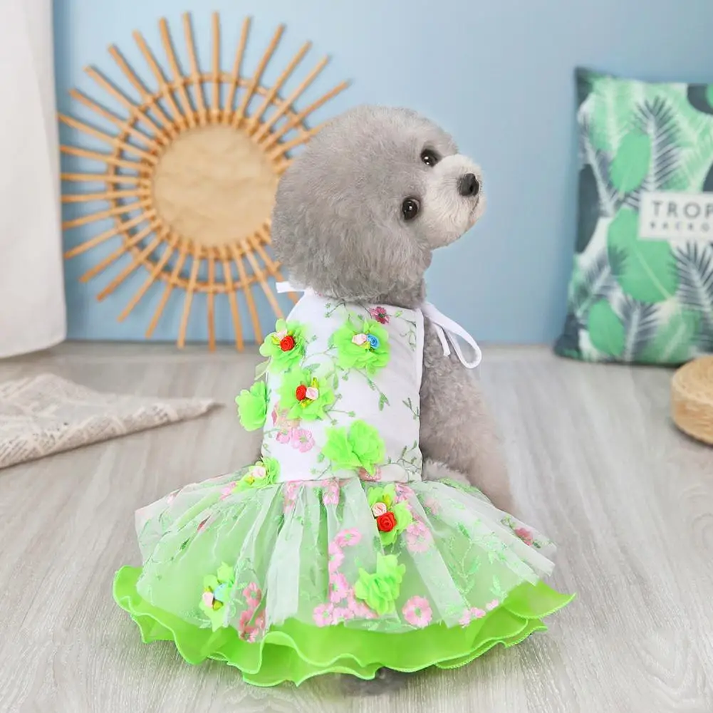 

Summer Dog Dress Round Neck Flower Design Lace Princess Dress Pet Suspender Skirt Puppy Sleeveless Clothes for Party