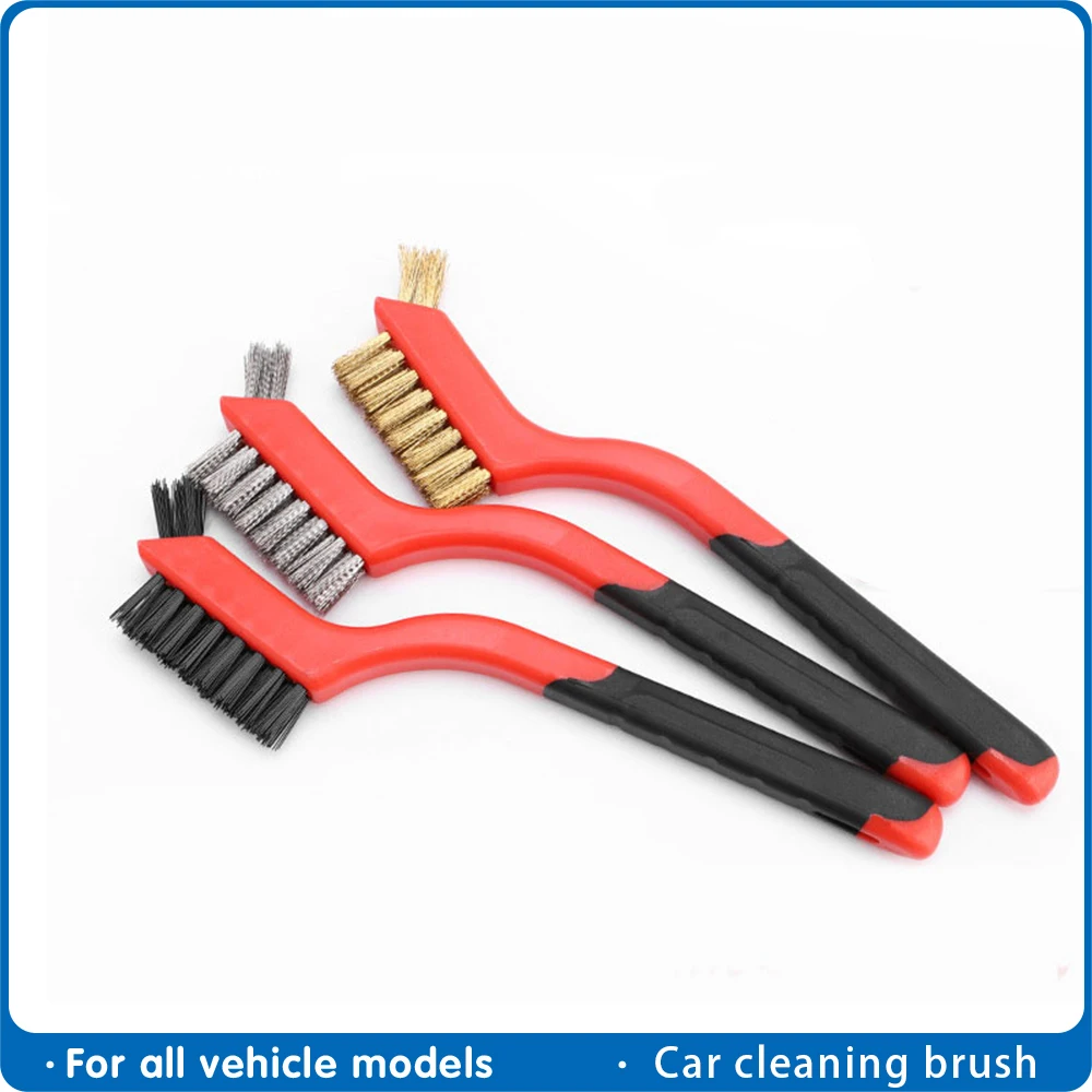 

3pcs Wire Brush for Car Wash Set Steel Metal Brass Nylon Cleaning Polishing Rust Brush Grinder Fitter Machine Cleaner with Towel