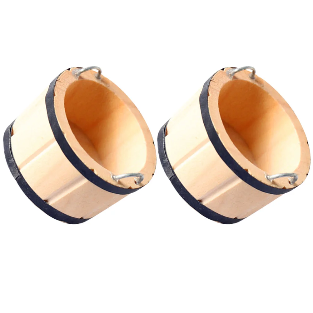 

2 Pcs Artificial Buckets Toys Buckets Toy Mini Toys Log Color Wooden Barrel Decorations Miniature Ornament