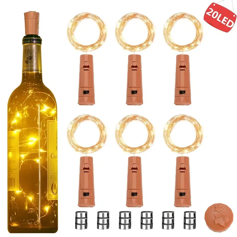 

HMTX 2/6pcs 2m 20 LED New Night Lights Bottle Lights Cork Lights Wine Bottle Starry String Lights For Wedding Festival Party Chr