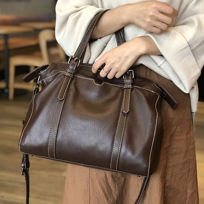 Luxury Large Capacity Women's Leather Handbag Soft Leather Shoulder Bag Professional Bag Retro Top Leather Casual Fashion Bag