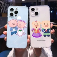 cute couples pig friends phone case for iphone 13 12 11 8 7 plus mini x xs xr pro max transparent soft