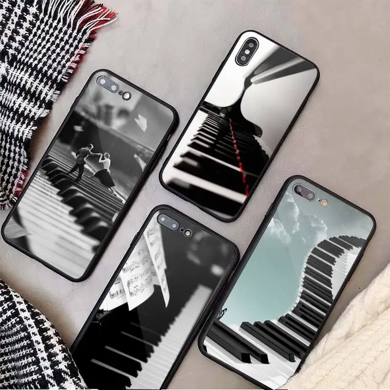 

Popular Piano Instruments pattern Phone Case Tempered glass For iphone 11 12 13 PRO MAX mini 6 7 8 plus X XS XR