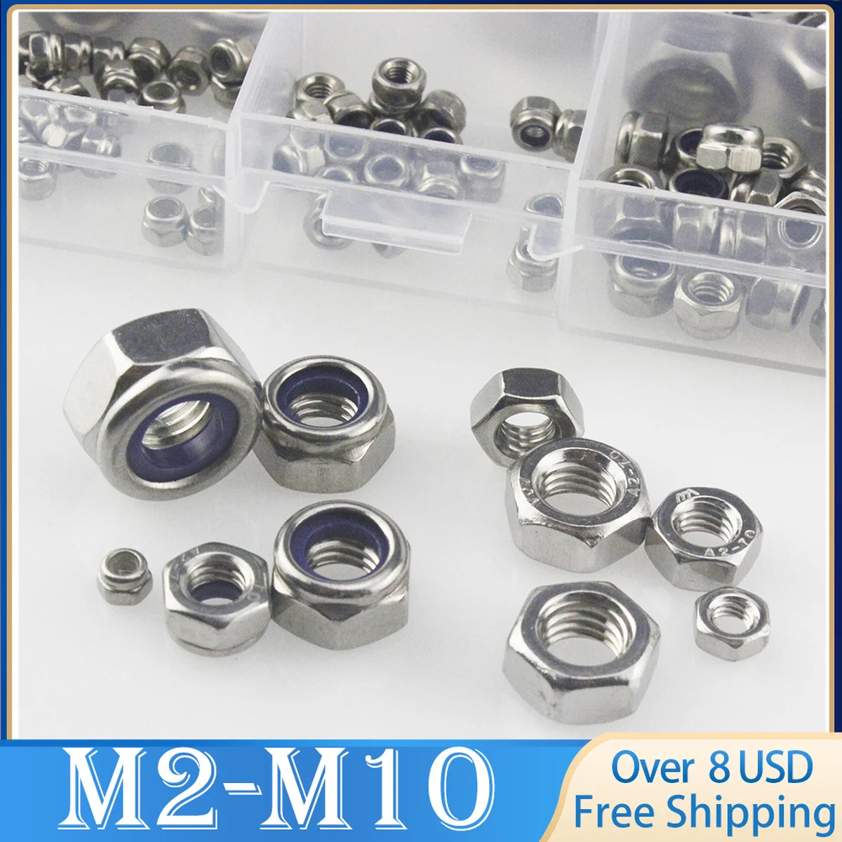 

302 шт., шестигранные гайки из нержавеющей стали, M2-M10 DIN985 304