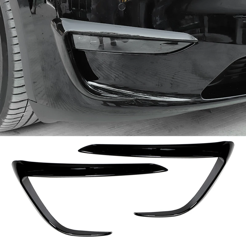 

1 Pair Car Front Bumper Fog Light Cover Eyebrow Spoiler Trim Strip Frame Fit for Tesla Model 3 2017-2019 2020 2021 Glossy Black