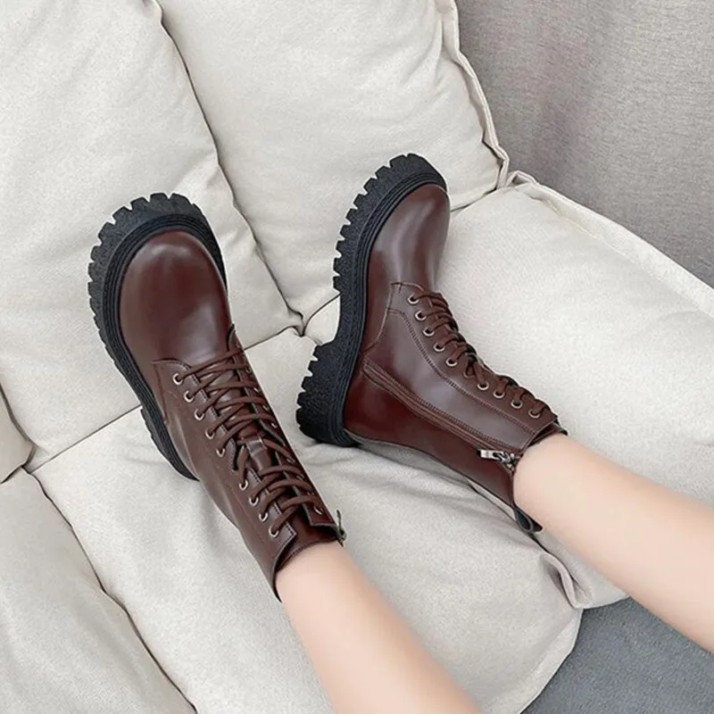 Fashion Women Chunky Shoes 2022 Autumn New Platform Ankle Zipper Motorcycle Boots Brand Women Dress Warm Non-slip Chelsea Boots