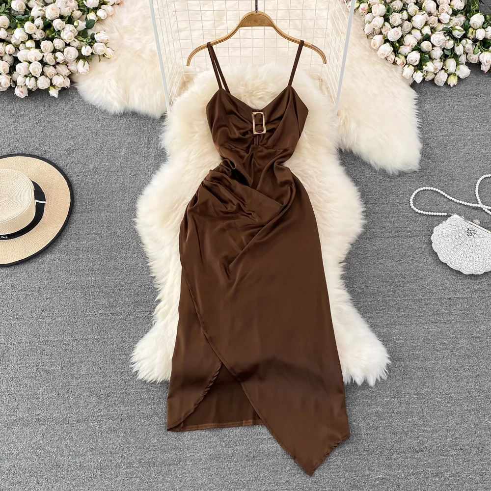 

Ladies Chic Design Evening Dress Seaside Holiday Long Party Dress Sexy French Hip Wrap Bodycon Suspender Dress Women