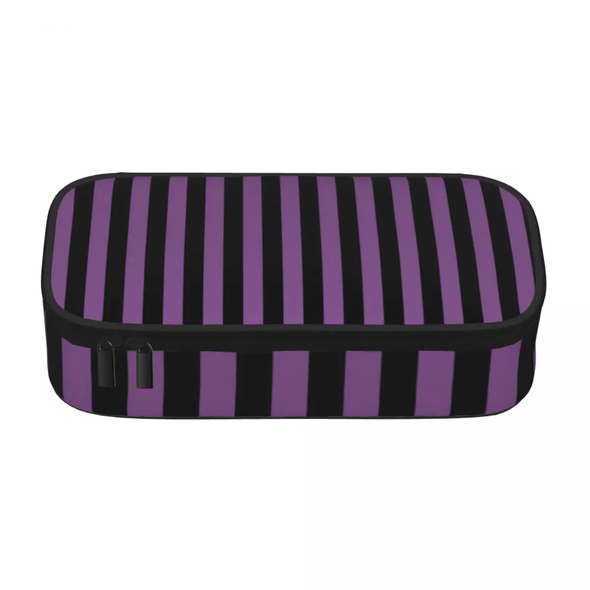 Black And Purple Line Pencil Case Vertical Stripe Print Back to School Girls Boys Zipper Pencil Box Cool Function Pen Pouch