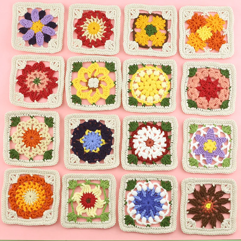

DIY 5pc rochet Doliles Multi color Cup Cushion Square Table Cushion Decoration Handmade Crochet Cup Cushion 9cm Wool Cloth Patch