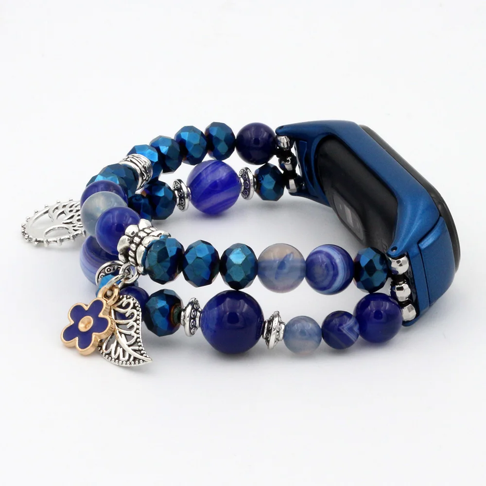 Blue Dressy Watch Bracelet for Xiaomi Mi Band 7 6 5 Wristband Bling Jewelry Strap for Mi Band 4 3 with Luxury Beaded for Women
