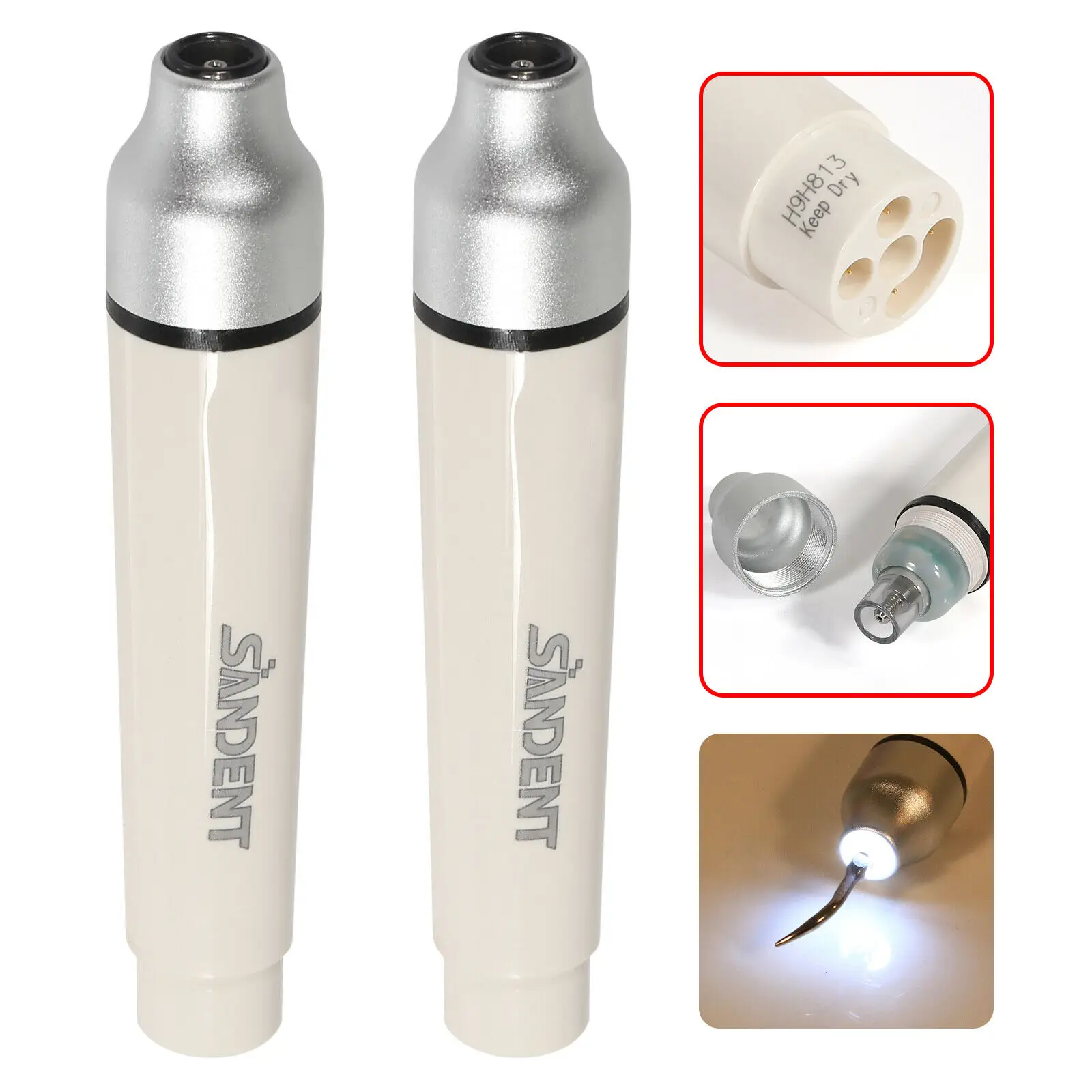 

2 шт. стоматологический ультразвуковой скалер, светодиодный волоконно-оптический светильник, наконечник подходит для фотоаппарата