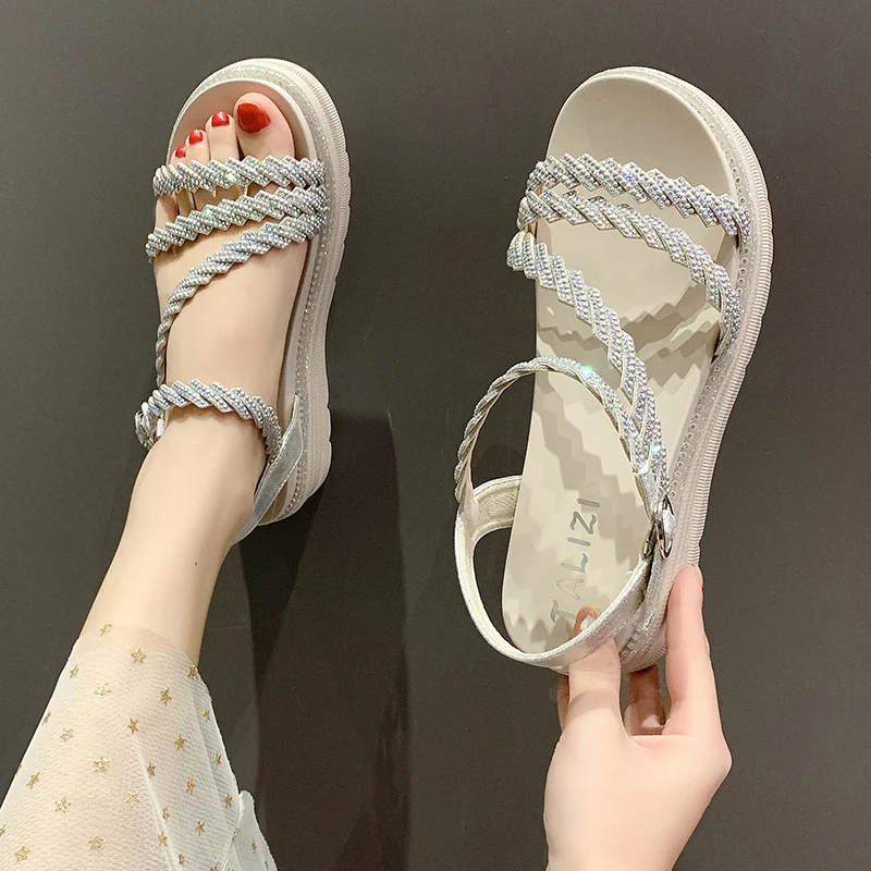 

Женские босоножки в римском стиле, черные босоножки средней длины с прозрачным каблуком, универсальные сандалии-гладиаторы, лето 2022