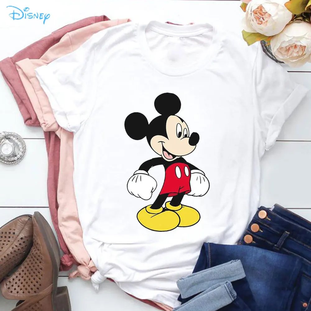 

Летняя Милая женская футболка с коротким рукавом из мультфильма Диснея Микки Маус модная популярная Уличная Повседневная Милая женская фу...