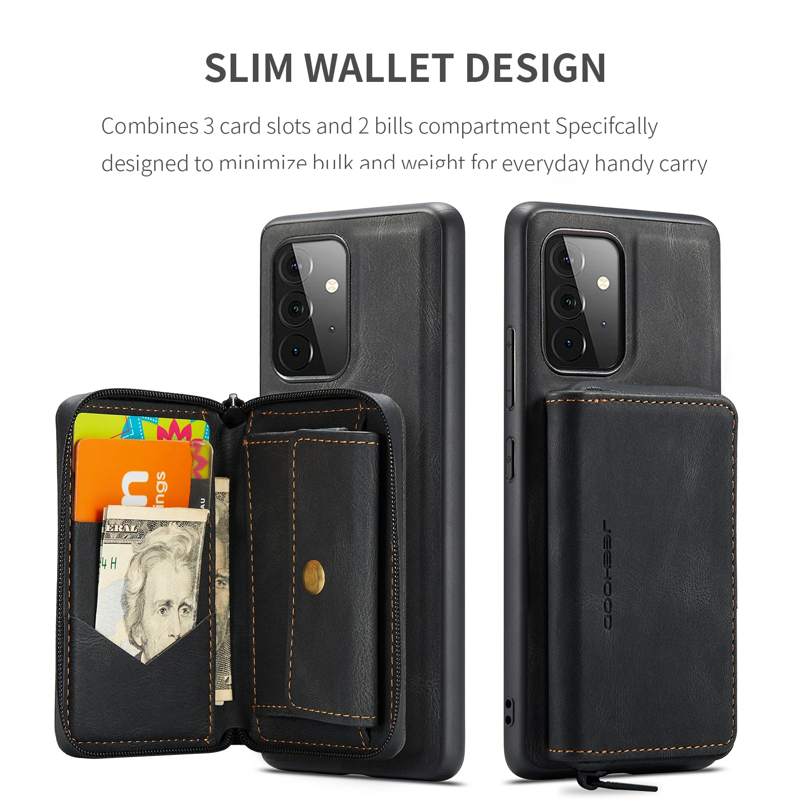 Detachable Zipper Wallet Phone Case for Samsung Galaxy S22 Ultra S21FE S20 Plus Note 20 10 9 8 Card Pocket Full Protective Cover